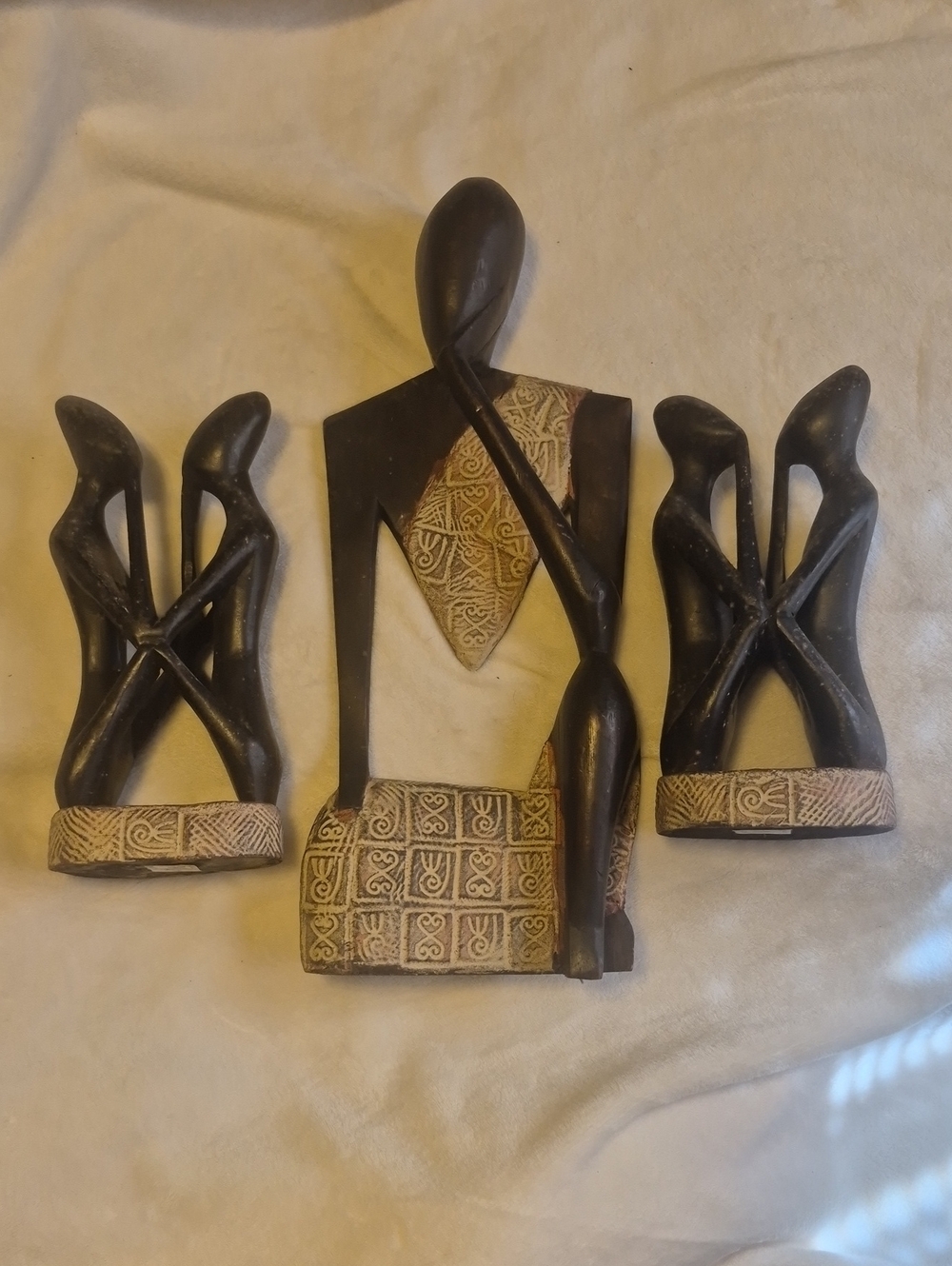 Hand-Carved Black and Brown Abstract Family Wall Sculptures